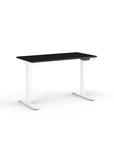 Side view of the Humanscale eFloat Go 2.0 Sit-Stand Desk with black top and white base – Kansas City Office Design