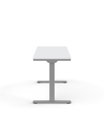 Side view of the Humanscale eFloat Go 2.0 Sit-Stand Desk with white top and silver base – Kansas City Office Design