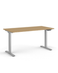 Side view of the Humanscale eFloat Go 2.0 Sit-Stand Desk with bamboo top and silver base – Kansas City Office Design