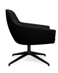 Side view of the Gobi Mid-Back Modern Lounge Chair with Black Metal Legs in Black Fabric. Kansas City Office Furniture