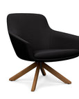 Angled view of the Gobi Mid-Back Modern Lounge Chair with Uptown Stained Wood Legs in Black Fabric. Kansas City Office Furniture