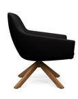 Side view of the Gobi Mid-Back Modern Lounge Chair with Uptown Stained Wood Legs in Black Fabric. Kansas City Office Furniture