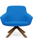 Front view of the Gobi Mid-Back Modern Lounge Chair with Uptown Wood Stained Legs in Blue Fabric. Kansas City Office Furniture