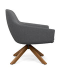Side view of the Gobi Mid-Back Modern Lounge Chair with Uptown Stained Wood Legs in Gray Fabric. Kansas City Office Furniture