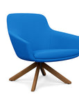 Angled view of the Gobi Mid-Back Modern Lounge Chair with Uptown Wood Stained Legs in Blue Fabric. Kansas City Office Furniture