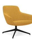 Angled view of the Gobi Mid-Back Modern Lounge Chair with Black Metal Legs in Gold Fabric. Kansas City Office Furniture