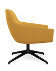 Side view of the Gobi Mid-Back Modern Lounge Chair with Black Metal Legs in Gold Fabric. Kansas City Office Furniture