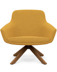 Front view of the Gobi Mid-Back Modern Lounge Chair with Uptown Wood Stained Legs in Gold Fabric. Kansas City Office Furniture