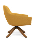 Side view of the Gobi Mid-Back Modern Lounge Chair with Uptown Wood Stained Legs in Gold Fabric. Kansas City Office Furniture