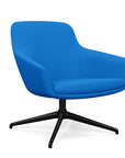 Angled view of the Gobi Mid-Back Modern Lounge Chair with Black Metal Legs in Blue Fabric. Kansas City Office Furniture