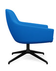 Side view of the Gobi Mid-Back Modern Lounge Chair with Black Metal Legs in Blue Fabric. Kansas City Office Furniture