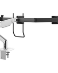 Humanscale M10 triple monitor arm with crossbar back view. Polished Aluminum. Kansas City Office Furniture.