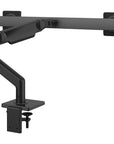 Humanscale M8.1 dual monitor arm in black with crossbar back view.