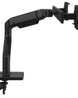 Humanscale M8.1 dual monitor arm in black with crossbar side view.