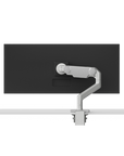 Humanscale M8.1 monitor arm in silver and grey trim, back view