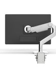 Humanscale M8.1 monitor arm view from the back in a polished aluminum finish.