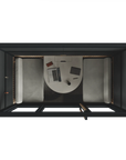 Top view of the Meeting Room Phone Booth – Black Soundproof Office Pod with Glass Door and Seating. Kansas City Office Furniture