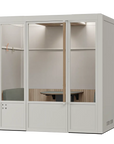 Meeting Room Phone Booth – White Soundproof Office Pod with Glass Door and Seating. Kansas City Office Furniture