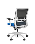 Back view of the SitOnIt Novo Desk Chair in Black Mesh with Blue Fabric Seat and white frame – Adjustable Ergonomic Chair by Kansas City Office Design