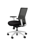 Side view of the SitOnIt Novo Desk Chair in Black Mesh with Black Fabric Seat and white frame – Adjustable Ergonomic Chair by Kansas City Office Design