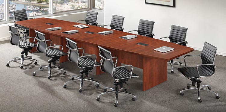 Boat Shaped Conference Table with Slab Base - Kansas City Office Furniture