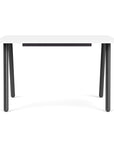 Front view of the SitOnIt Reya Office Desk with Angled Metal Legs. The legs are Black with a White top. Kansas City Office Furniture