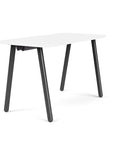 Side view of the SitOnIt Reya Office Desk with Angled Metal Legs. The legs are Black with a White top. Kansas City Office Furniture