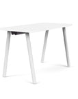 Side view of the SitOnIt Reya Office Desk with Angled Metal Legs. The legs are white with a White top. Kansas City Office Furniture