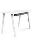 Back view of the SitOnIt Reya Office Desk with Angled Metal Legs. The legs are white with a White top. Kansas City Office Furniture