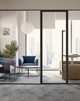 Friant Roke Coffee Table with raised edge and metal frame in private office setup. Kansas City office furniture