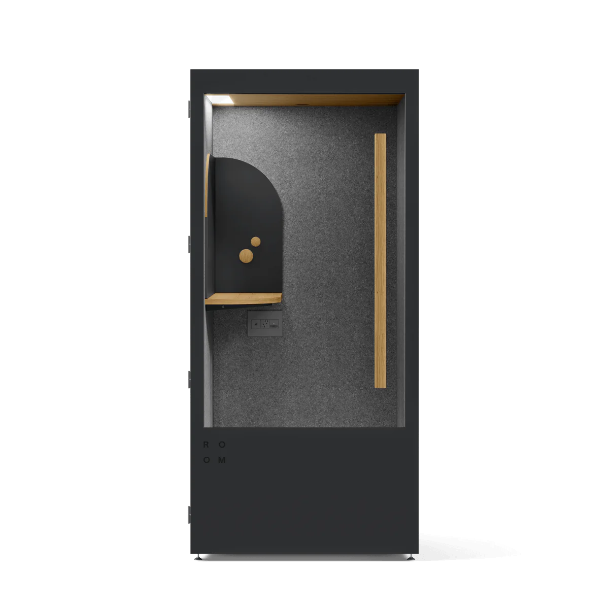 Black Room Phone Booth, soundproof privacy pod with built-in desk. Kansas City Office Furniture