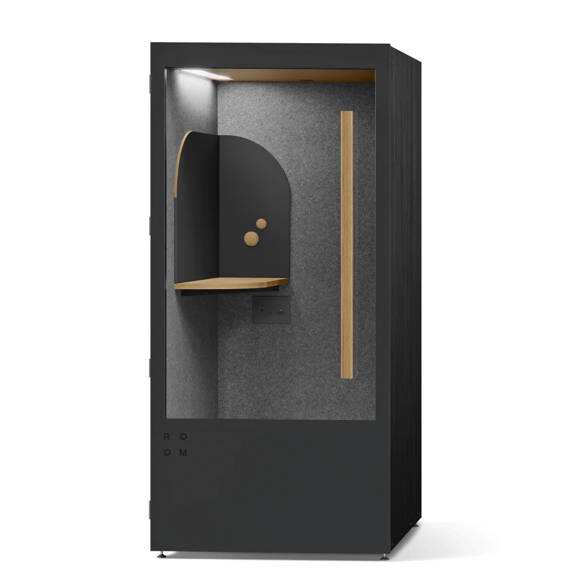 Black Room Phone Booth, soundproof privacy pod with built-in desk. Kansas City Office Furniture