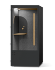 Black Room Phone Booth, soundproof privacy pod with built-in desk. Kansas City Office Furniture