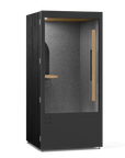 Black Room Phone Booth, soundproof privacy pod with built-in desk. Kansas City Office Furniture