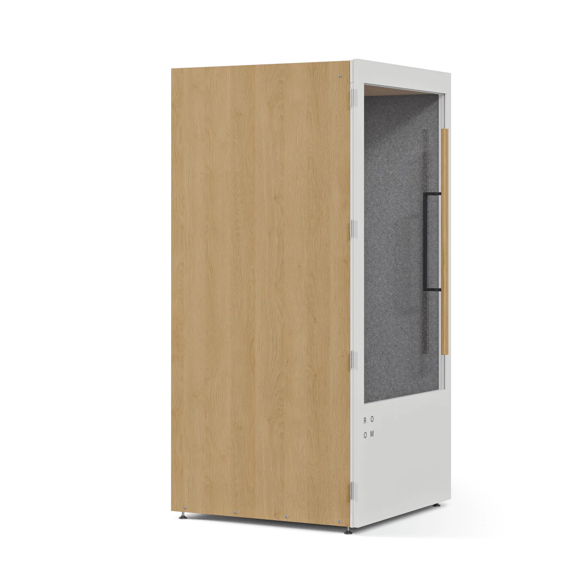 Side view of a White Room Phone Booth, a soundproof privacy pod with a built-in desk. Kansas City Office Furniture