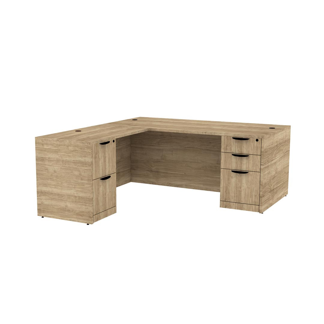 Storlie Classic L Shaped Double Pedestal Office Desk in Aspen. 36x72 Work Surface with 24x48 Return. L Desk. Box Box File and File File Storage. BBF and FF drawers. Kansas City Office Furniture.