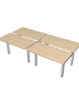 Height Adjustable 4-Pod Benching Workstation in white frame and maple tops - Kansas City Office Furniture