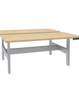 Height Adjustable 4-Pod Benching Workstation in silver frame and maple top - Kansas City Office Furniture