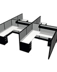 Angled view of the 4 Person DFT 6ft x 6ft Cubicle Desk - 50"H - Kansas City Office Furniture