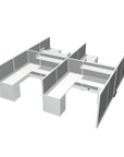 Angled view of the 4 Person DFT 6ft x 6ft Cubicle Desk - 50"H - Kansas City Office Furniture
