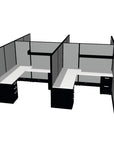 Side view of a 4 Person DFT 6ft x 6ft Cubicle Desk - 66"H - Kansas City Office Furniture