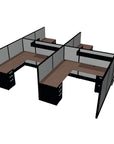 Angled view of the 4 Person DFT 6ft x 6ft Cubicle Desk - 50"H - Kansas City Office Furniture