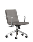Front angled view. Diddy Conference Chair with grey fabric seat & back, polished aluminum frame. Ergonomic Desk chair Kansas City, Missouri.