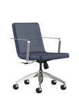 Front angled view. Diddy Conference Chair with vinyl baltic fabric seat & back, polished aluminum frame. Ergonomic Desk chair Kansas City, Missouri.