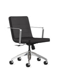 Front angled view. Diddy Conference Chair with Black fabric seat & back, polished aluminum frame. Ergonomic Desk chair Kansas City, Missouri.