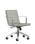 Front angled view. Diddy Conference Chair with vinyl ash fabric seat & back, polished aluminum frame. Ergonomic Desk chair Kansas City, Missouri.