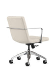Back angled view. Diddy Conference Chair with vinyl white fabric seat & back, polished aluminum frame. Ergonomic Desk chair Kansas City, Missouri.