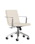 Diddy Conference Chair with Vinyl white fabric seat and back, polished aluminum frame. Ergonomic Desk chair Kansas City, Missouri.