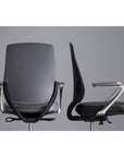 Side and Back profile of the Auburn Conference Chair with Black fabric seat and back. Polished aluminum frame. Ergonomic Desk chair. Kansas City, Missouri.