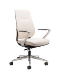 Side angle view. Auburn Conference Chair with white fabric seat and back. Polished aluminum frame. Ergonomic Desk chair. Kansas City office furniture.
